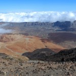 Panoramatický pohled na kalderu  Las Cañadas, žlutý kopec uprostřed je Montaña Blanca